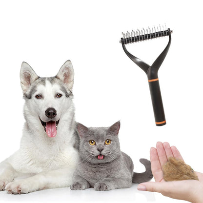 2-in-1 Metal Double Sided Shedding & Detangling Comb for Cats and Dogs Undercoat & Matted Fur Tool - Pet Grooming Brush(Blue)