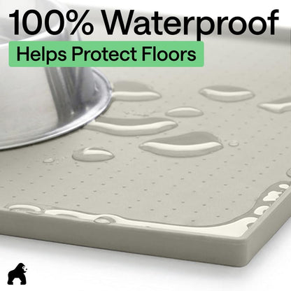 GORILLA GRIP 100% Waterproof Raised Edge BPA Free Silicone Pet Feeding Mat, Dog Cat Food Mats Contain Spills Protects Floors, Placemats for Cats and Dogs Water Bowl, 18.5x11.5, Gray