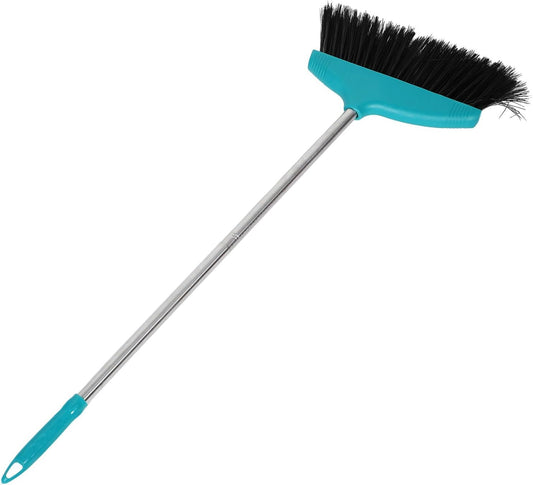 Heavy Duty Floor Broom with Soft Bristles, Wide Angle Sweeping Brush for Pet Hair and Lawn, Long Handle Green Broom for Indoor and Outdoor Cleaning