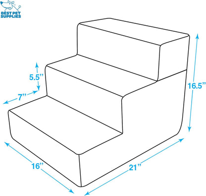 Best Pet Supplies Dog Stairs & Steps - Foam Steps for Small Dogs & Cats, Non-Slip Indoor Balanced Pet Step Support, Dog Ramp, No Assembly, Pale Teal, 3-Step (13.5-inch Height)