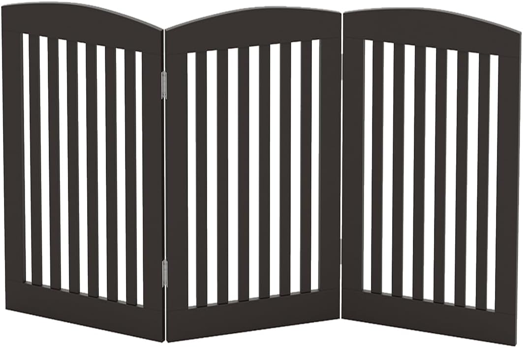 PAWLAND Wooden Freestanding Foldable Pet Gate for Dogs, 24 inch 4 Panels Step Over Fence, Dog Gate for The House, Doorway, Stairs, Extra Wide (White, 24" Height-4 Panels)