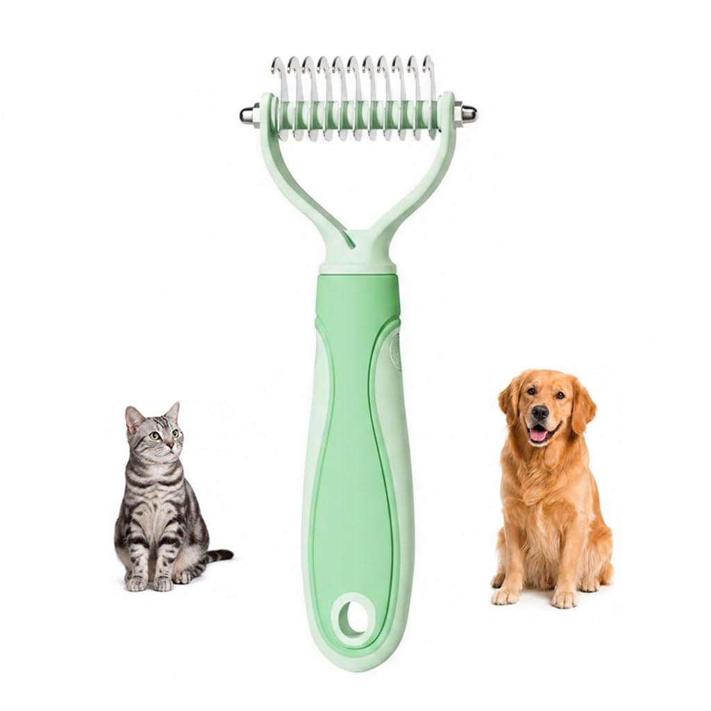 Pet Knotter Dog Grooming, Professional Deshedding Brush Cat Brushes for Shedding Comb Remove Loose Hair Undercoat Fur and Knots Safely Double Sided Dematting Detangler Remover Removing Flea Rake