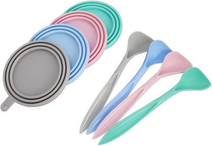 4 Pack Can Covers and Pet Spoons Set, Universal Silicone Lids for Pet Food Cans, 1 Fit 3 Standard Size Dog and Cat Tops Cover (Round)