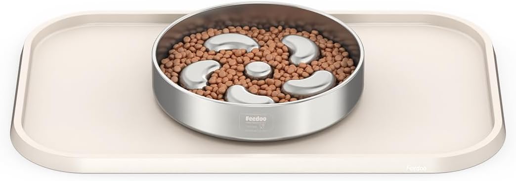Pet Feeding Mat [Warped Resistant Raised Edge], Water-Proof Silicone Placement for Food Water Bowls, Anti-Slip Base Protect Floor, BPA-Free&Dishwasher-Safe [23.5x13.5inch Large, Gray]