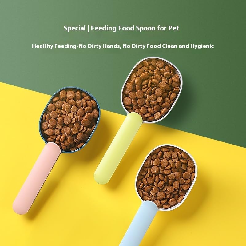 Pet Food Scoop with Bag Clip, Dog Cat Food Measuring Spoon, Anti-Spill Deep Design, Durable ABS Material, Multi-Color Option, Easy to Clean (A2)