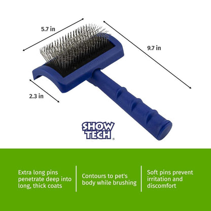 Show Tech Tuffer Than Tangles Slicker Brush for Dog Grooming with Long, Soft Pins, Medium Size, Perfect for Doodle Breeds, Angled Pins for Dematting, Remove Undercoat, Comfort Grip Handle