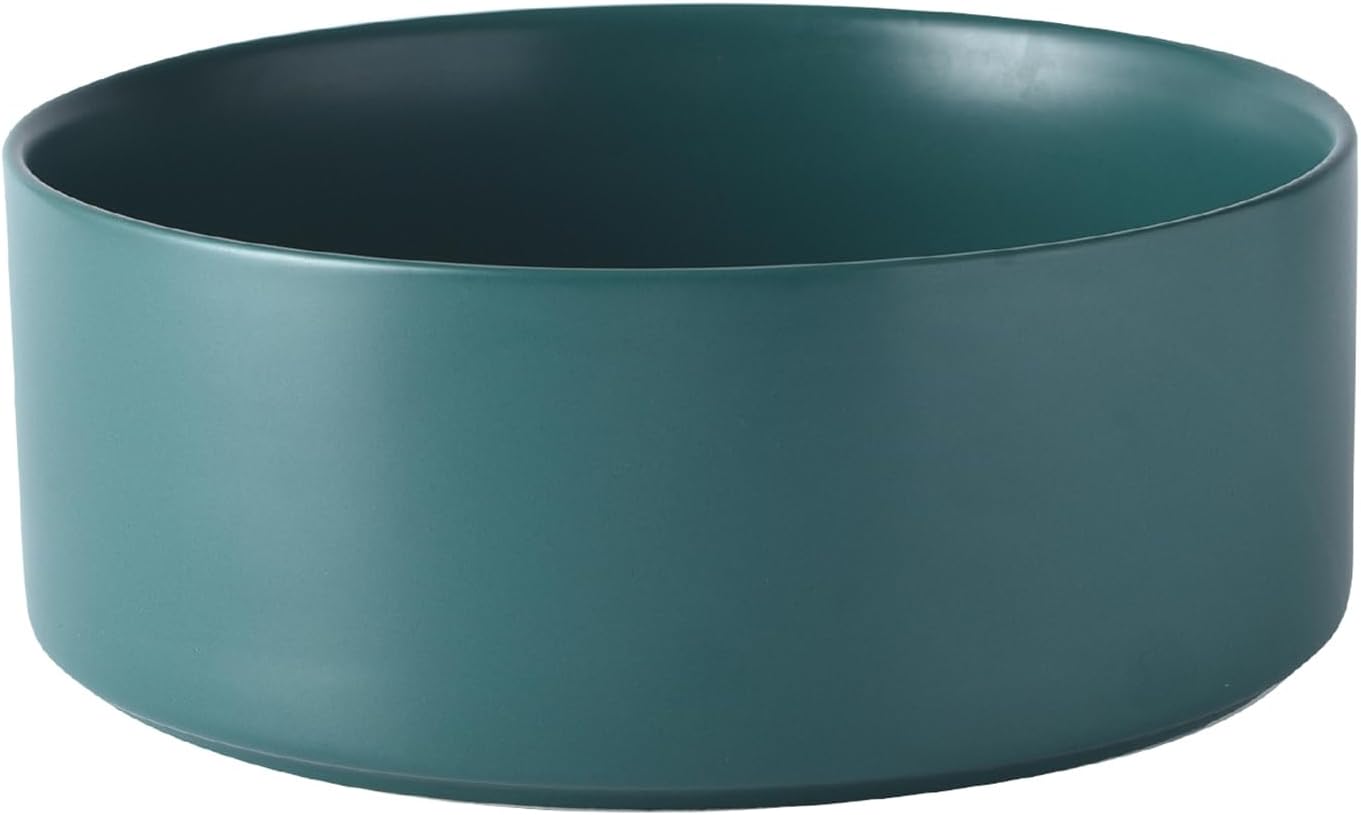 6'' Ceramic Raised Dog Bowl - 30Oz Dog Food & Water Bowl with Elevated Non-Slip Bamboo Stand, Dishwasher & Microwave Safe, Anti Vomiting Heavy Duty Pet Bowl for Small and Medium Dogs, White