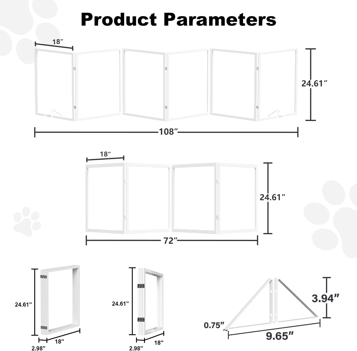Extra Wide Clear Dog Gate，6 Panel (107.957" W*31.5" Tall) Wooden Dog Gate, Clear Acrylic Pet Gate，Transparent Freestanding Pet Gate for Doorways Stairs