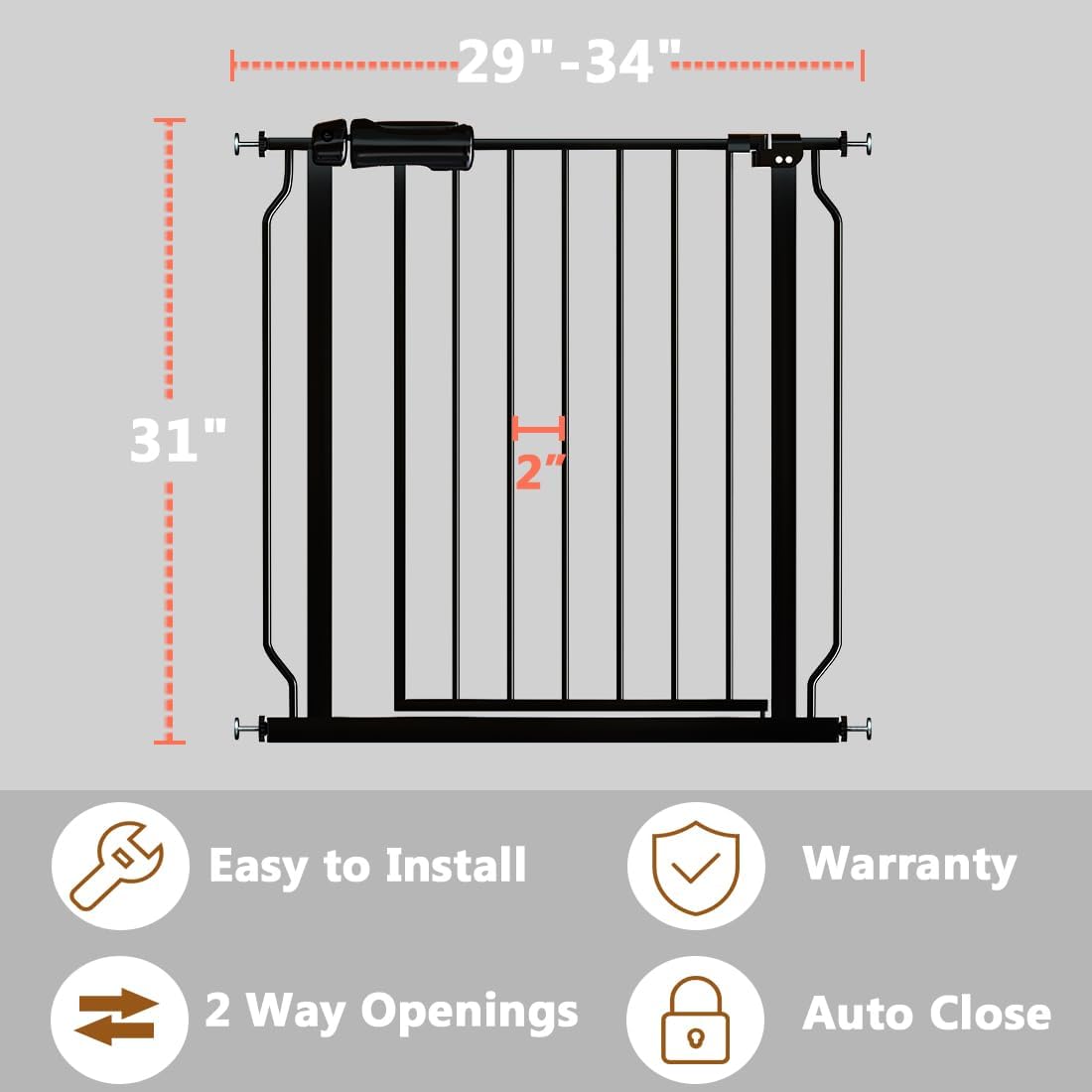 Fairy Baby Extra Wide Baby Gate Black 57.5-62 Inch Wide, Walk Through Pressure Mounted No Drill for Doorways, Long and Large Tension Dog Gates for Pet and Kids