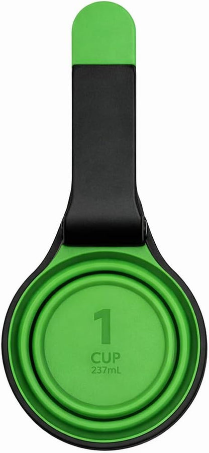 Silicone Food Scoop with Bag Clip, 1 Cup Collapsible Measuring Scoop for Pet Food & Kitchen Use, Easy Grip Handle, Airtight Seal, Multi-Purpose (Red, Gray, Green) (Green)