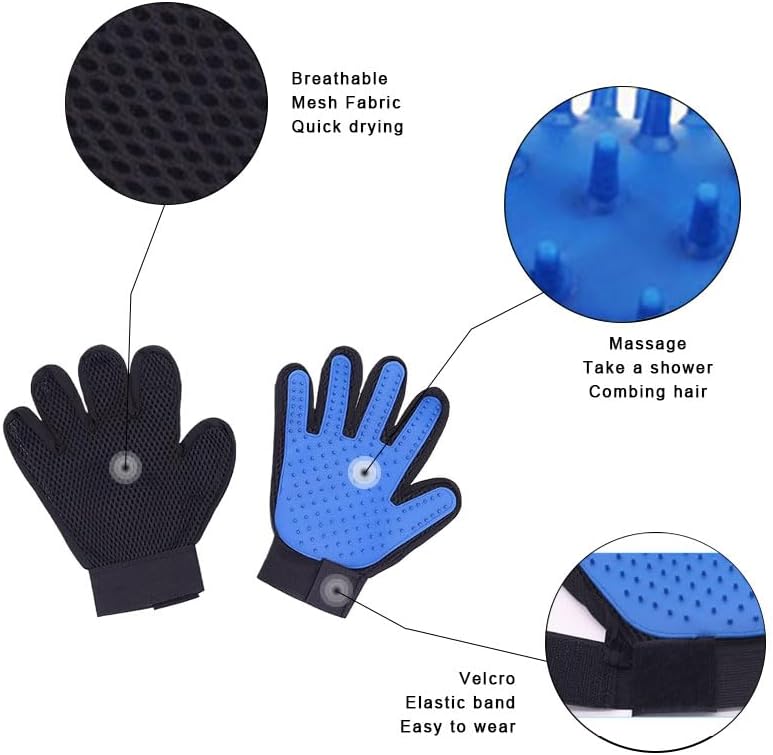 2 in 1 Dog Grooming Brush & Grooming Gloves Combo, Dematting Comb for Dogs - Deshedding Undercoat Rake, Pet Hair Grooming Brush for Long and Short Haired Dogs or Cats(Large, Blue)