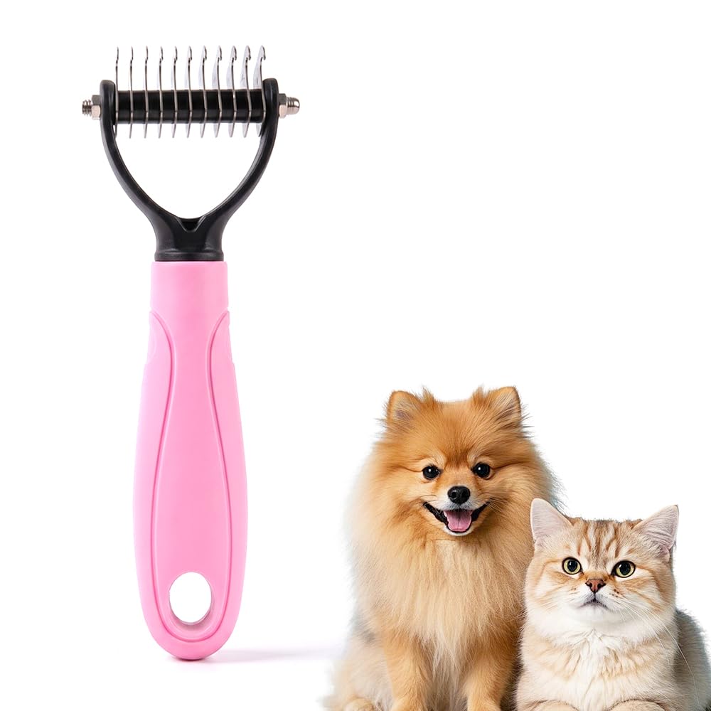 Pet Grooming Tool, Dual-Sided Pet Grooming Comb for Long Hair Dogs & Cats, Double Teeth Pet Grooming Comb, Double Sided Deshedding Pet Rake for Shedding (Blue*L)
