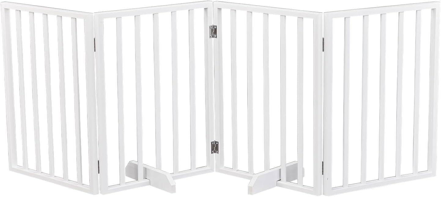 BONNLO Free Standing Dog Gate Indoor, Foldable Pet Gate for Dogs and Puppy, 24" Height Wooden Dog Gates for Doorways Extra Wide/Stairs/Hallways (Walnut, 3 Panel)