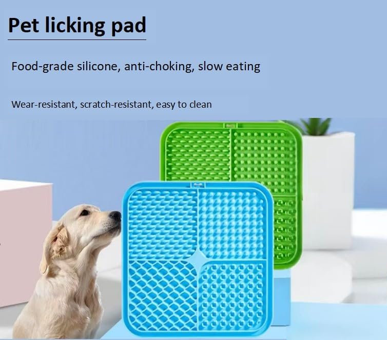 2 Pack Anti-Slip Licking Mat, Pet Food Mat Waterproof Puppy Feeding Mat, Slow Feeder Dog/Cat Bowl, Cat Licking Mat to Relieve Anxiety with Raised Edges (Pink+Purple)（6"×6"）