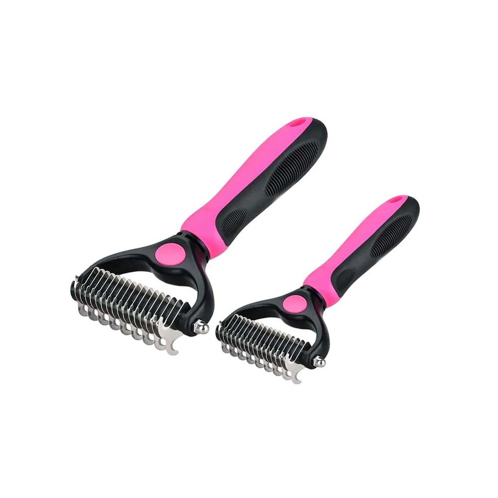 Sakerplus Double-Sided Pet Grooming Rake,Dematting Undercoat Rake for Dogs and Cats, 2-in-1 Dematting Comb, Pet Grooming Rake for Long Hair Pets (Blue, large+small)