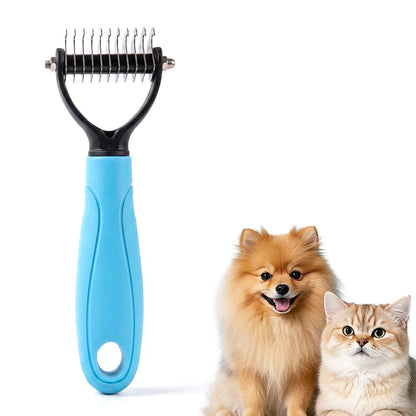 Pet Grooming Tool, Dual-Sided Pet Grooming Comb for Long Hair Dogs & Cats, Double Teeth Pet Grooming Comb, Double Sided Deshedding Pet Rake for Shedding (Blue*L)