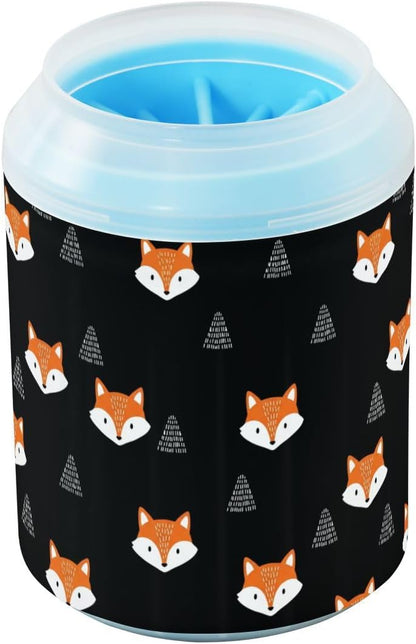 Forest Fox Tree Black Pattern Dog Paw Cleaner Cup with Soft Silicone Brush, Lightweight Portable Small Muddy Paw Washer for Dogs, Easy to Use Pet Foot Cleaner