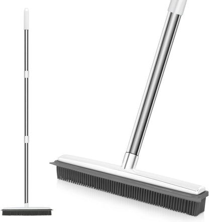 Pet Hair Rubber Broom with Squeegee for Carpet,Fur Remover Broom Carpet Rake for Pet Hair Removal, with 50" Long Handle, Dual-Sided for Hardwood Floor, Tile,Portable Detailing Lint Brush