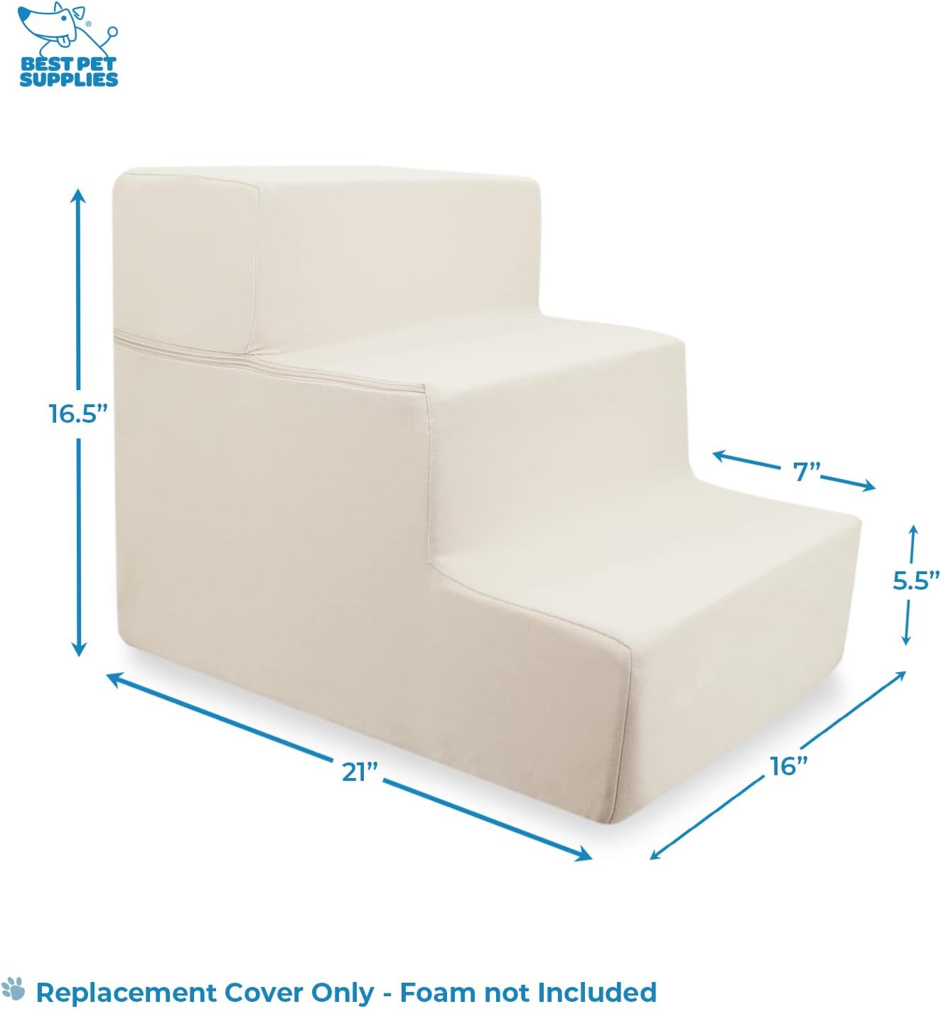 Best Pet Supplies Dog Stairs & Steps - Foam Steps for Small Dogs & Cats, Non-Slip Indoor Balanced Pet Step Support, Dog Ramp, No Assembly, Pale Teal, 3-Step (13.5-inch Height)