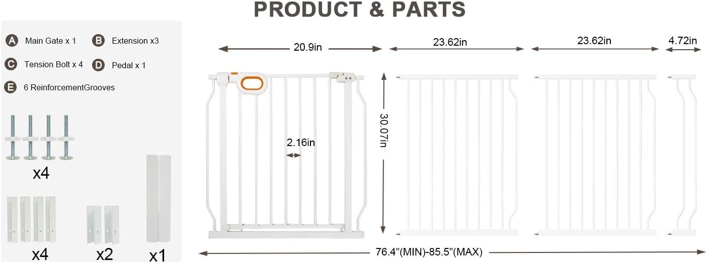 Baby Gates Extra Wide for Doorways 90.6-95.2 Inch Extra Wide Pressure Mounted Baby Dog Gate for the House Indoor Large Openning Metal Safety Gate No Drilling with Walk-Through Door,Black