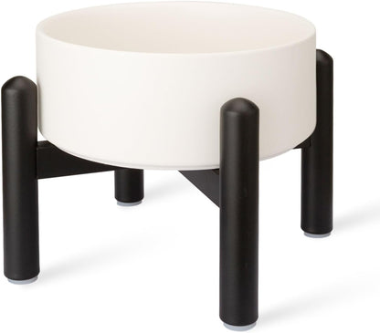 Raised Ceramic Dog Bowl Set - Elevated Double Dishes with Stainless Steel Stand - Food and Water Bowls for Small to Medium Dogs - Each Holds 3.5 Cups (29.57 fl oz) - White