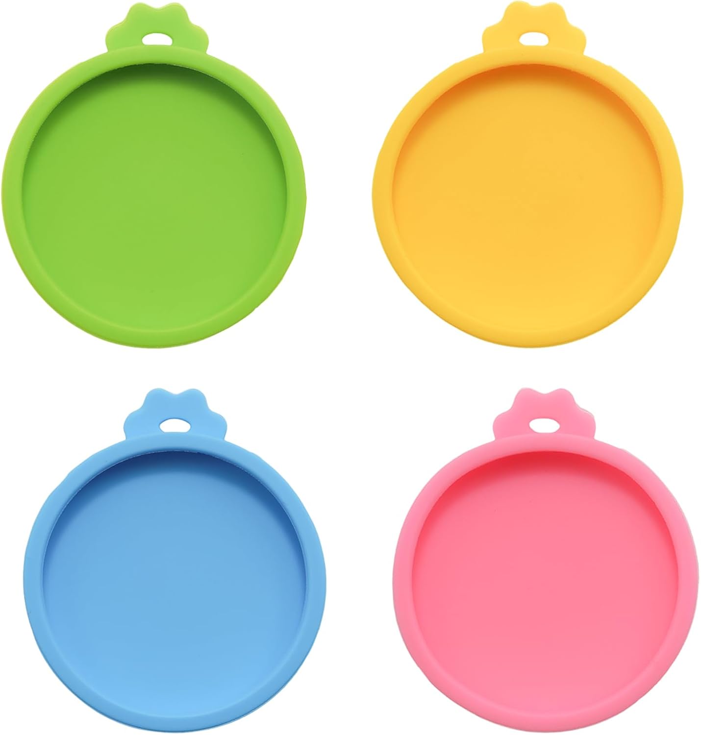 PINE & LINEN 4 Pcs 2.5inch Durable Pet Can Lids, Silicone Small Pet Can Covers Waterproof Cat Food Cans Lids for 3 oz Cat Food Cans（Yellow+Red+Pink+Blue）
