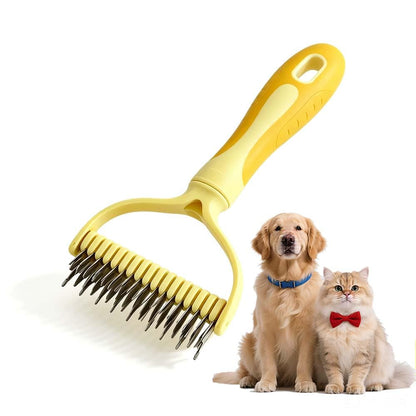Pet Pro Grooming Tool, Pet Grooming Rake Double Sided Shedding Deshedding Brush for Dogs Cats, Undercoat Rake Dematting Comb for Long Haired Pets with Stainless Steel Teeth
