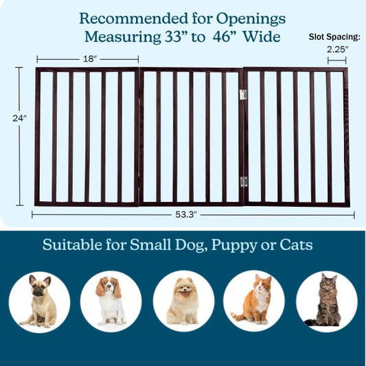 PETMAKER Pet Gate – Dog Gate for Doorways, Stairs or House– Freestanding, Folding, Accordion Style, Wooden Indoor Dog Fence (24-Inch, White)