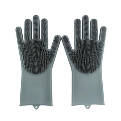 Pet Grooming Gloves Silicone Gloves with High-Density Teeth Enhanced Five Finger Design for Dogs Cats Bathing Massaging (Grey)