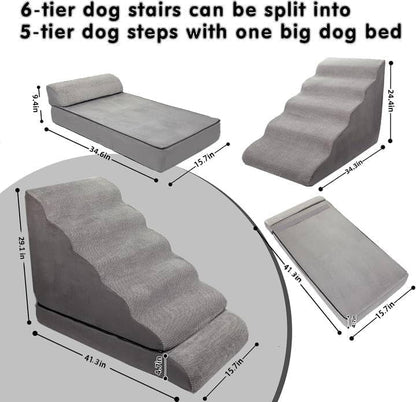 Dog Stairs for High Beds 30-36 inches Tall, 6-Step Pet Stairs/Steps for High Bed 32-36 inches for Small Large Dogs, Foam Dog Steps for Beds for Old Dogs/Cats, Dark Grey