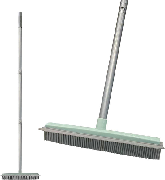Pet Hair Rubber Broom with Squeegee for Carpet,Fur Remover Broom Carpet Rake for Pet Hair Removal, with 50" Long Handle, Dual-Sided for Hardwood Floor, Tile,Portable Detailing Lint Brush