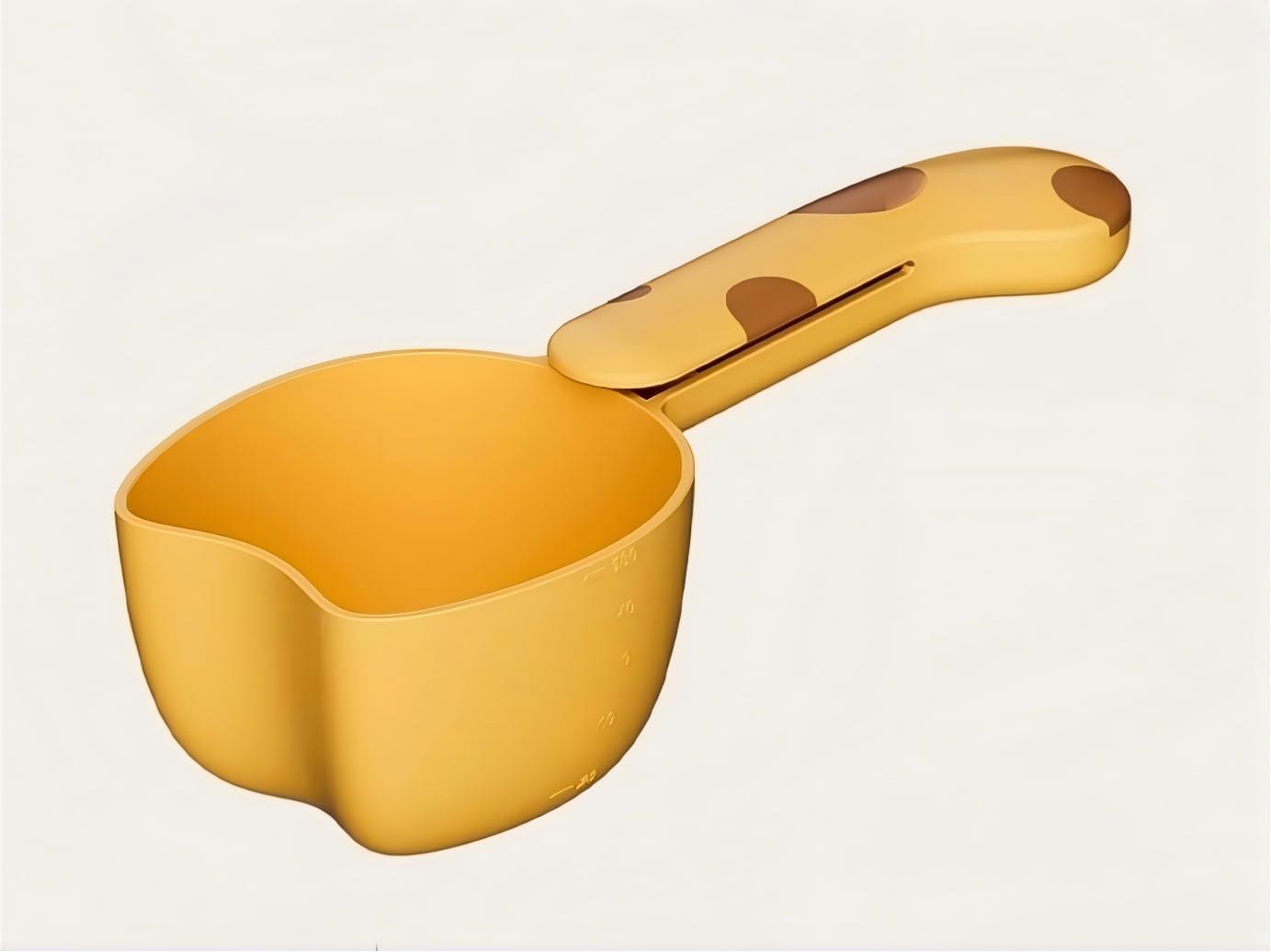 Pet Food Scoop with Measuring Scale, Long Handle Rice Scoop with Bag Clip, Multi-Purpose Measuring Cup for Dog Food, Cat Food, Rice, Grain, Kitchen Storage Scoop (Yellow)