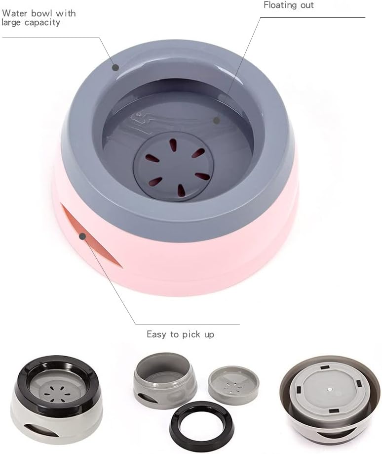 Love Dream No Spill Dog Water Bowl, No Drip Dog Slow Water Feeder No Slip Vehicle Carried Pet Water Dispenser 25 oz with Floating Disk Slow Drinking Bowl for Dogs Cats (Gray)