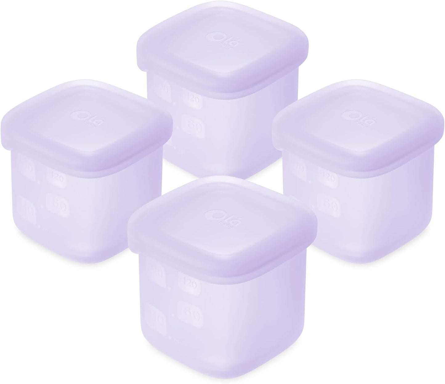 Olababy Clear Sense Silicone Storage Containers 4pk for Baby Food, Snacks, Formula, Puree, Sauce & More | Micro Plastic & BPA-Free | Daycare Essentials for Toddlers and Kids (Lilac, 2 oz / 60 ml)