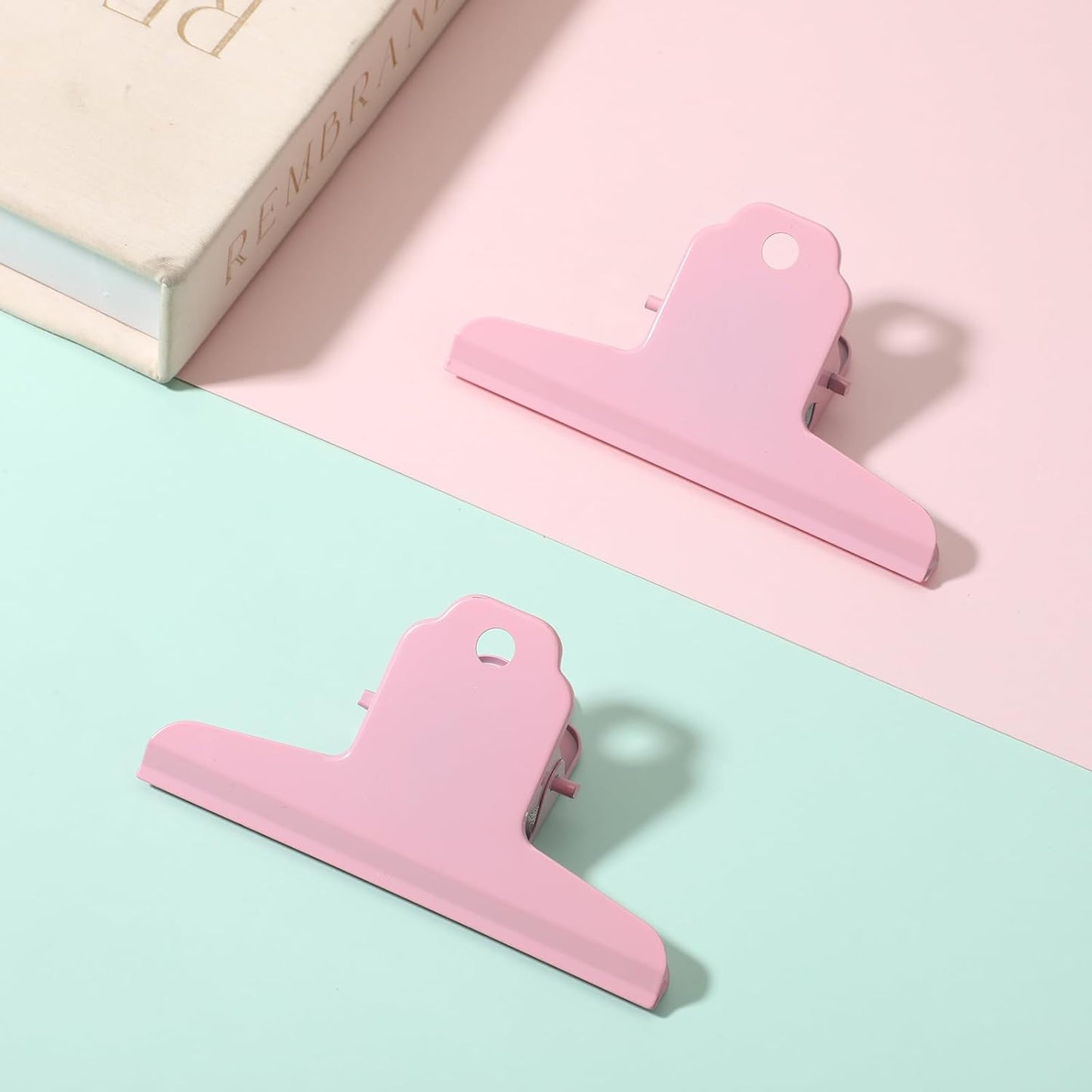 2 Pcs Dog Food Bag Clip Pink Metal Bulldog Clips 4" Wide Large Bull Clips Stainless Steel Binders Clip Jumbo Paper Clamps Durable Large Hinge Clipss Strong Clamping Force for Crafts, Paper, and Office