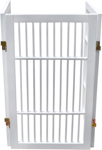 Urnporium Freestanding Wooden Dog Gate for Doorways – Foldable Acacia Wood Pet Gate, No Drill Portable Indoor/Outdoor Puppy Fence Barrier (White Pet Gate, 3 Panel 24" Tall)