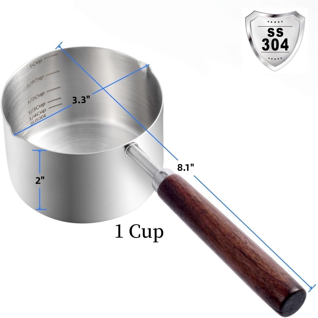 Kichwit Dog Food Scoop, 1 Cup and 1/2 Cup, 304 Stainless Steel Pet Food Scoop Measuring Cup with Wooden Handle, Set of 2