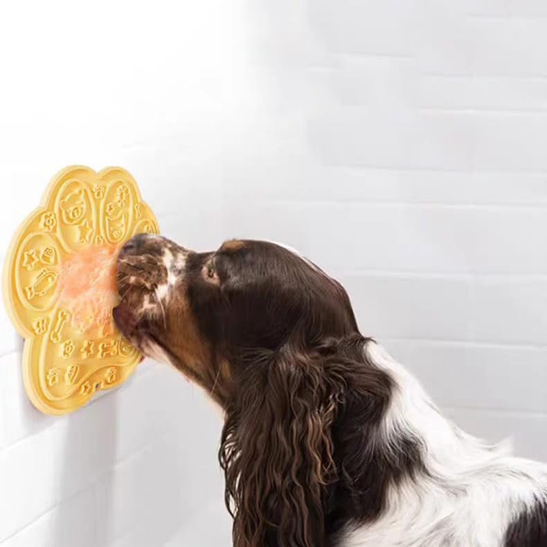 Lick Mat for Dogs, Puppies & Cats - 2 Pack Cat Paw Shaped Slow Feeder Pad, Fun Cartoon Rubber Suction Mat, Yellow & Blue, Easy Clean for Bathing Grooming & Anxiety Relief