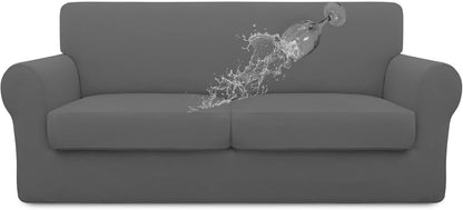 Easy-Going 100% Dual Waterproof 4 Pieces Stretch Soft Couch Cover for Dogs, Sofa Slipcover for 3 Separate Cushion Couch Leakproof Furniture Protector for Kids, Pets Dark Gray