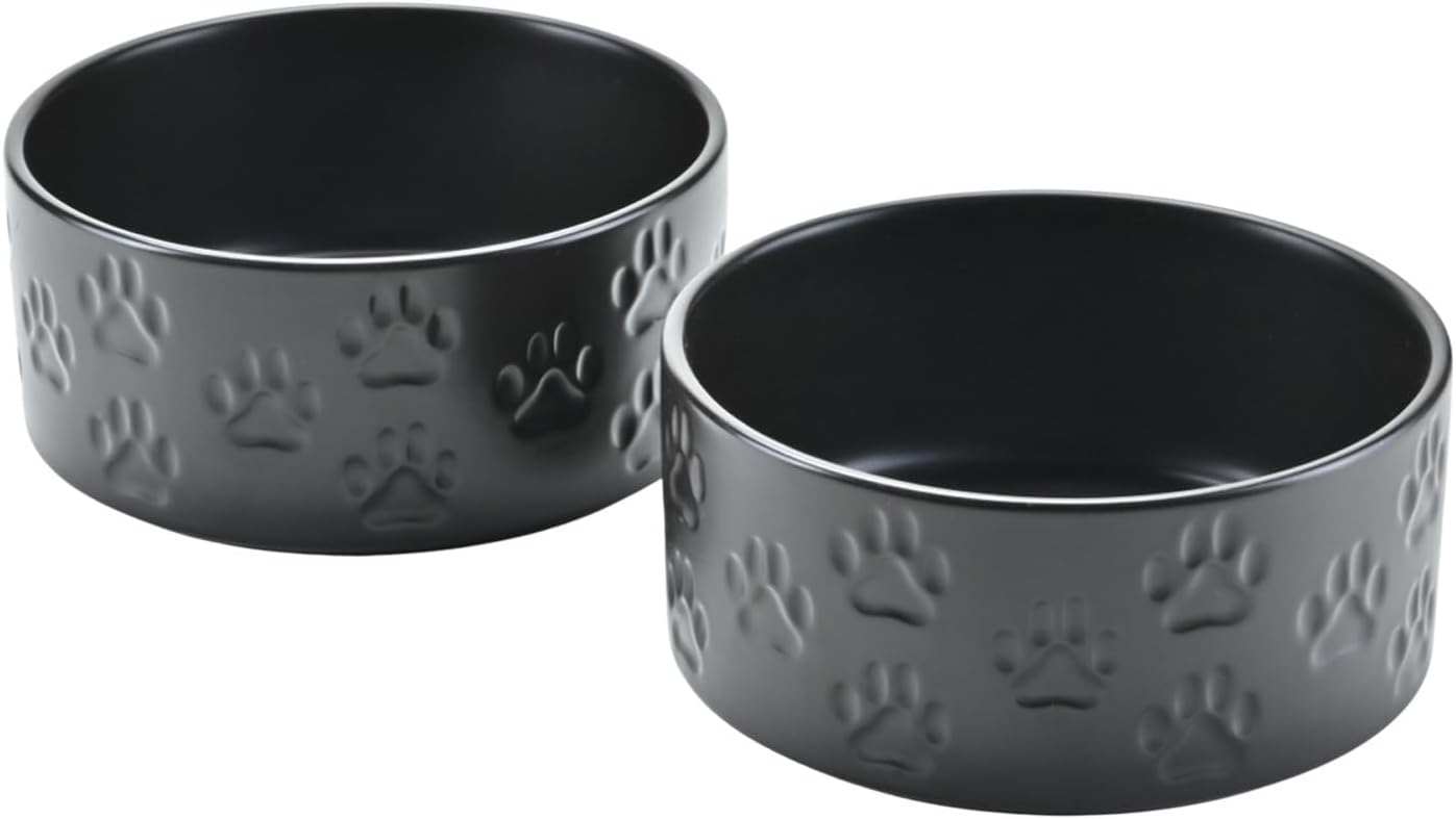 SPUNKYJUNKY Elevated Dog Bowls Ceramic, 6.1'' Dogs and Cat Food Water Bowls Raised with Non-Slip Bamboo Stand for Medium Sized Breed Microwave Dishwasher Safe - 28.7 OZ,Beige