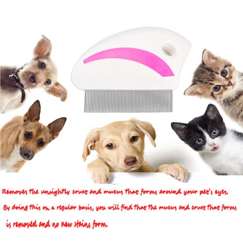 Tear Stain Remover Combs, Professional Pet Stainless Steel Grooming Brush, Undercoat Rake and Flea Dog Cat Combs, Effectively Clean Mucus and Stains (4 Packs)