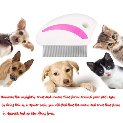 Tear Stain Remover Combs, Professional Pet Stainless Steel Grooming Brush, Undercoat Rake and Flea Dog Cat Combs, Effectively Clean Mucus and Stains (4 Packs)