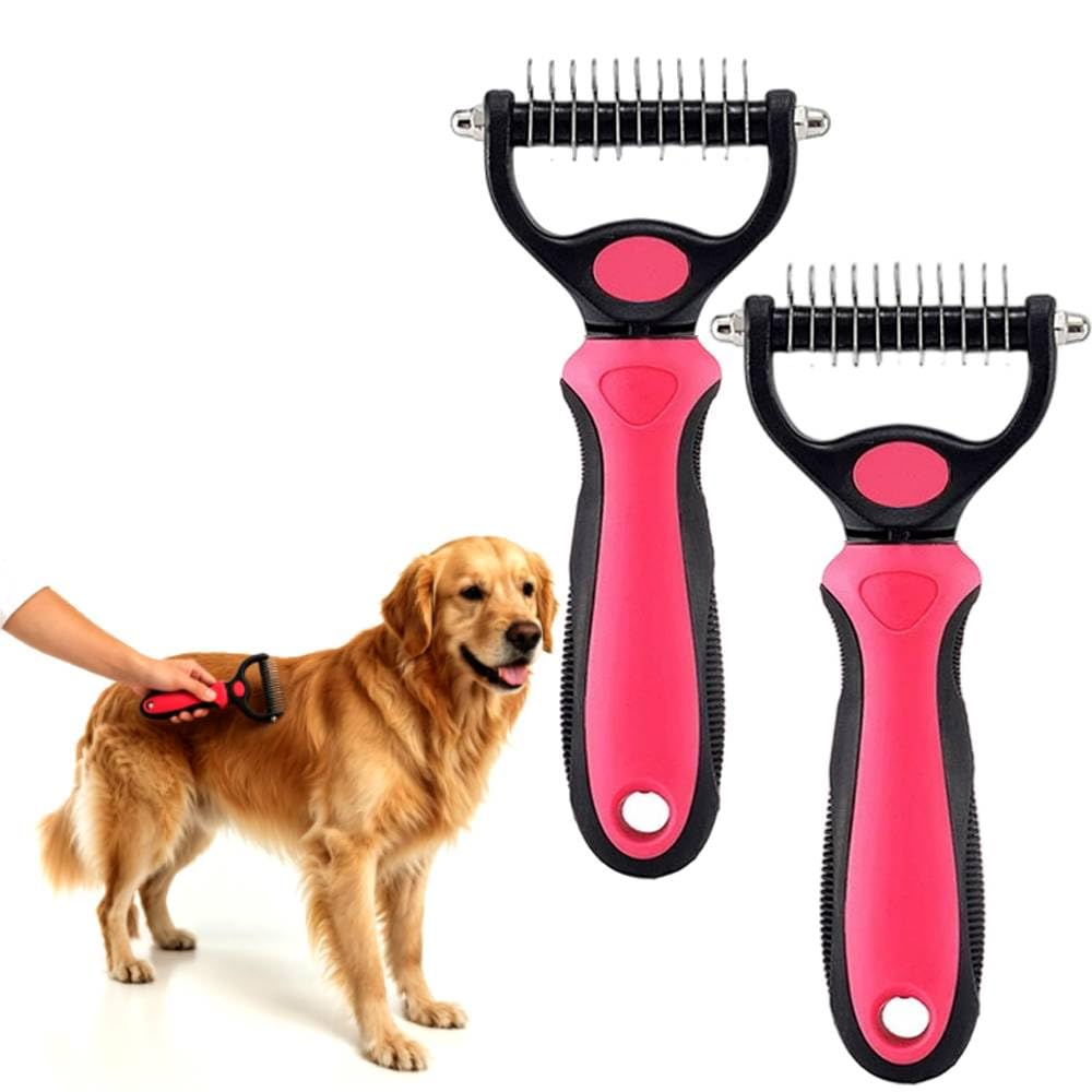 Deshedding Brush for Dogs and Cats: Undercoat Rake Pet Brush for Long Hair - Dematting Comb Removes Tangles Knots and Loose Fur, Grooming Tool for Thick Coats (blue, L)