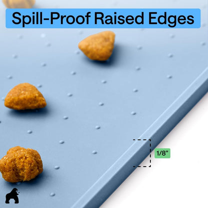 GORILLA GRIP 100% Waterproof Raised Edge BPA Free Silicone Pet Feeding Mat, Dog Cat Food Mats Contain Spills Protects Floors, Placemats for Cats and Dogs Water Bowl, 18.5x11.5, Gray