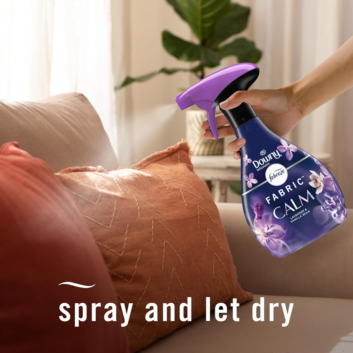 Fabric Spray & Carpet Heavy Duty Odor Fighter, Fabric Refresher, Multi-Use Deodorizer, Sneaker Balls Alternative, Couch & Linen Spray, Downy Calm & Rainforest Scents, 16.9oz, 2ct (1 of each)
