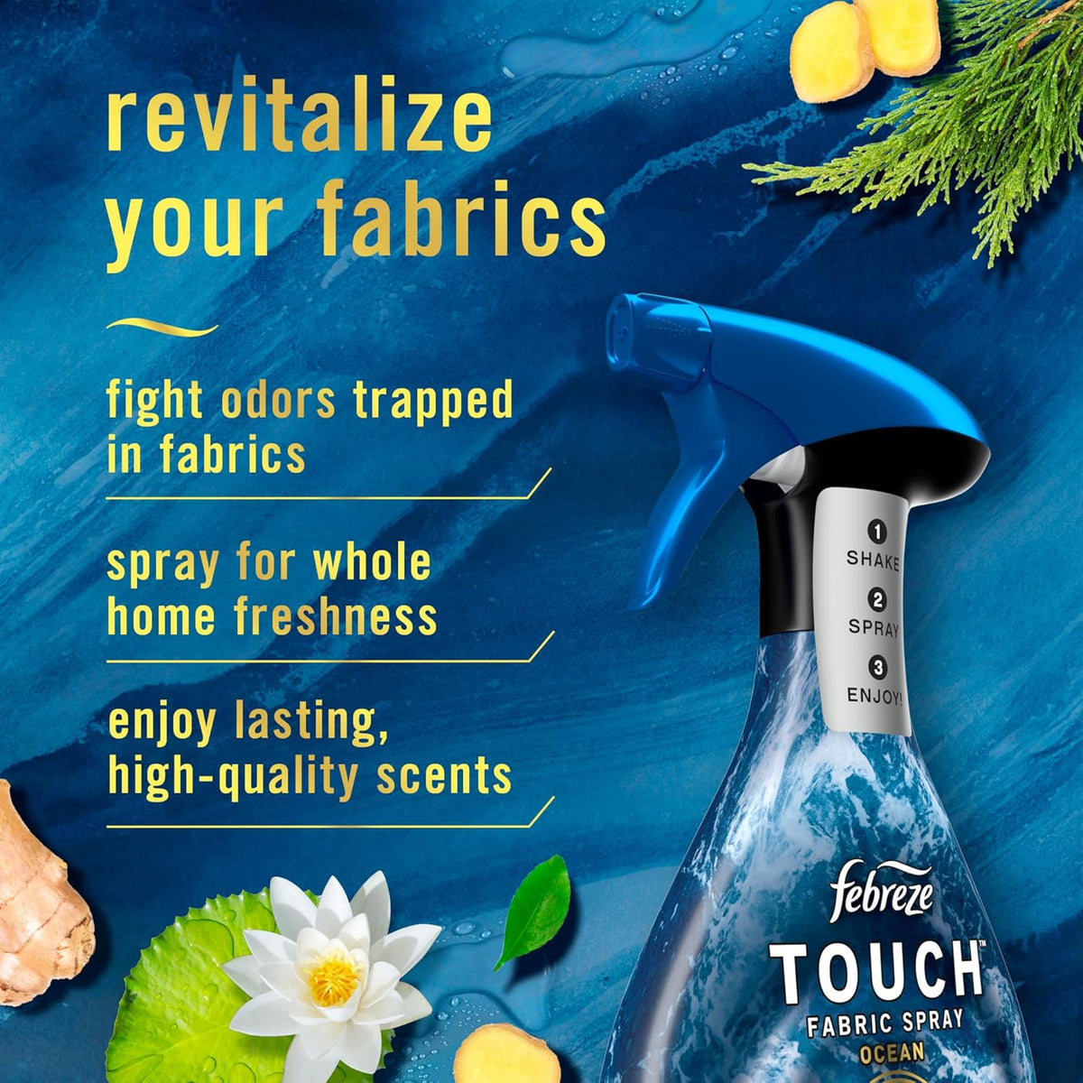 Fabric Spray & Carpet Heavy Duty Odor Fighter, Fabric Refresher, Multi-Use Deodorizer, Sneaker Balls Alternative, Couch & Linen Spray, Downy Calm & Rainforest Scents, 16.9oz, 2ct (1 of each)