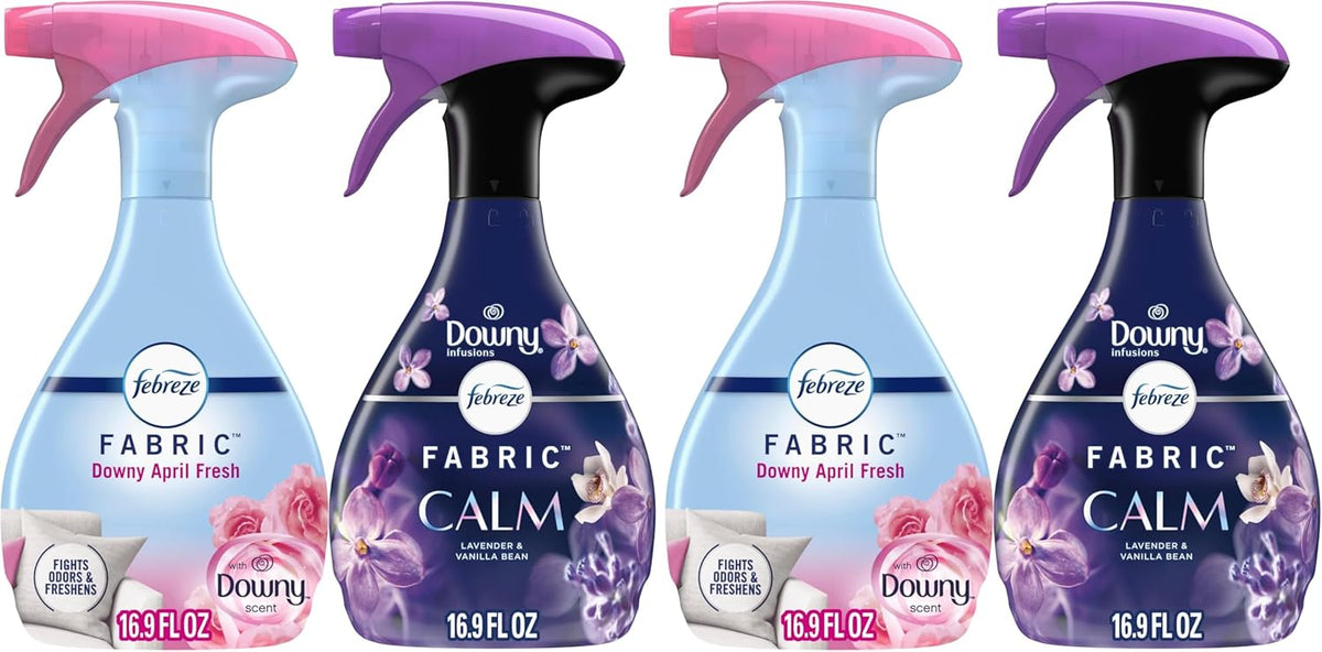 Fabric Spray & Carpet Heavy Duty Odor Fighter, Fabric Refresher, Multi-Use Deodorizer, Sneaker Balls Alternative, Couch & Linen Spray, Downy Calm & Rainforest Scents, 16.9oz, 2ct (1 of each)