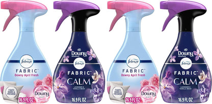 Fabric Spray & Carpet Heavy Duty Odor Fighter, Fabric Refresher, Multi-Use Deodorizer, Sneaker Balls Alternative, Couch & Linen Spray, Downy Calm & Rainforest Scents, 16.9oz, 2ct (1 of each)