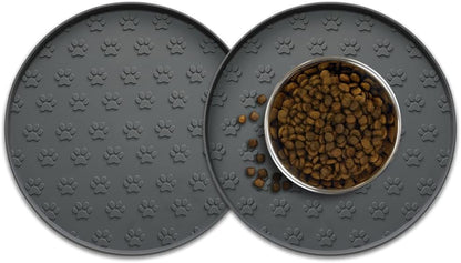 Pet Feeding Mats for Food and Water, Waterproof Anti-Slip Placemats for Dog Cat Bowl, 1 Pack Silicone Pet Food Mat, Dishwasher Safe 10.9 × 10.9 (1 Pack, Black)