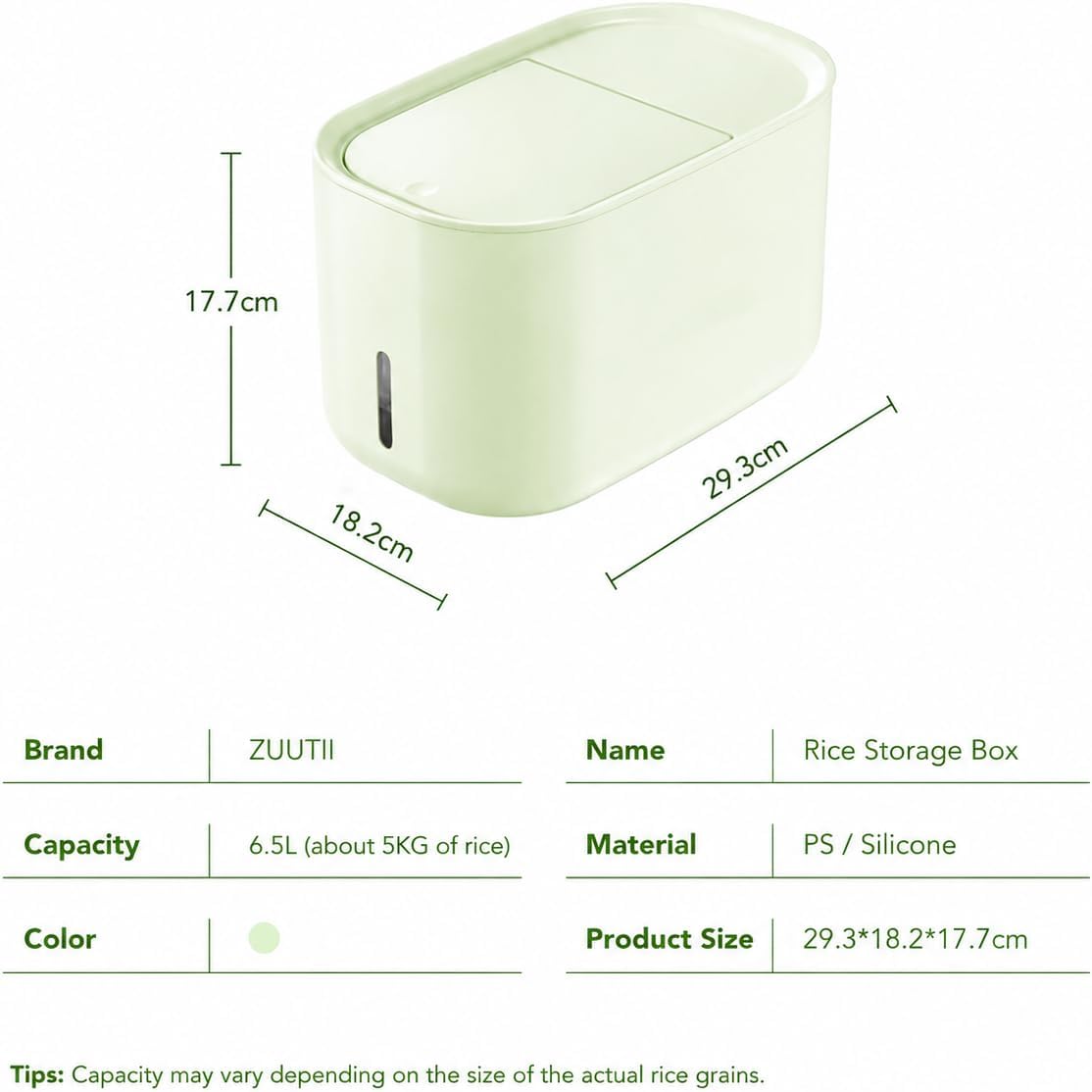 Zuutii Rice Storage Container,Food Container, Dry Food Storage, 7.2lbs Pet Food Dispenser, 11lbs Large Storage Bin with Lid,Silicone Ring & Moisture Proof, for Grain Cereal Soybean Corn, Dark Gray